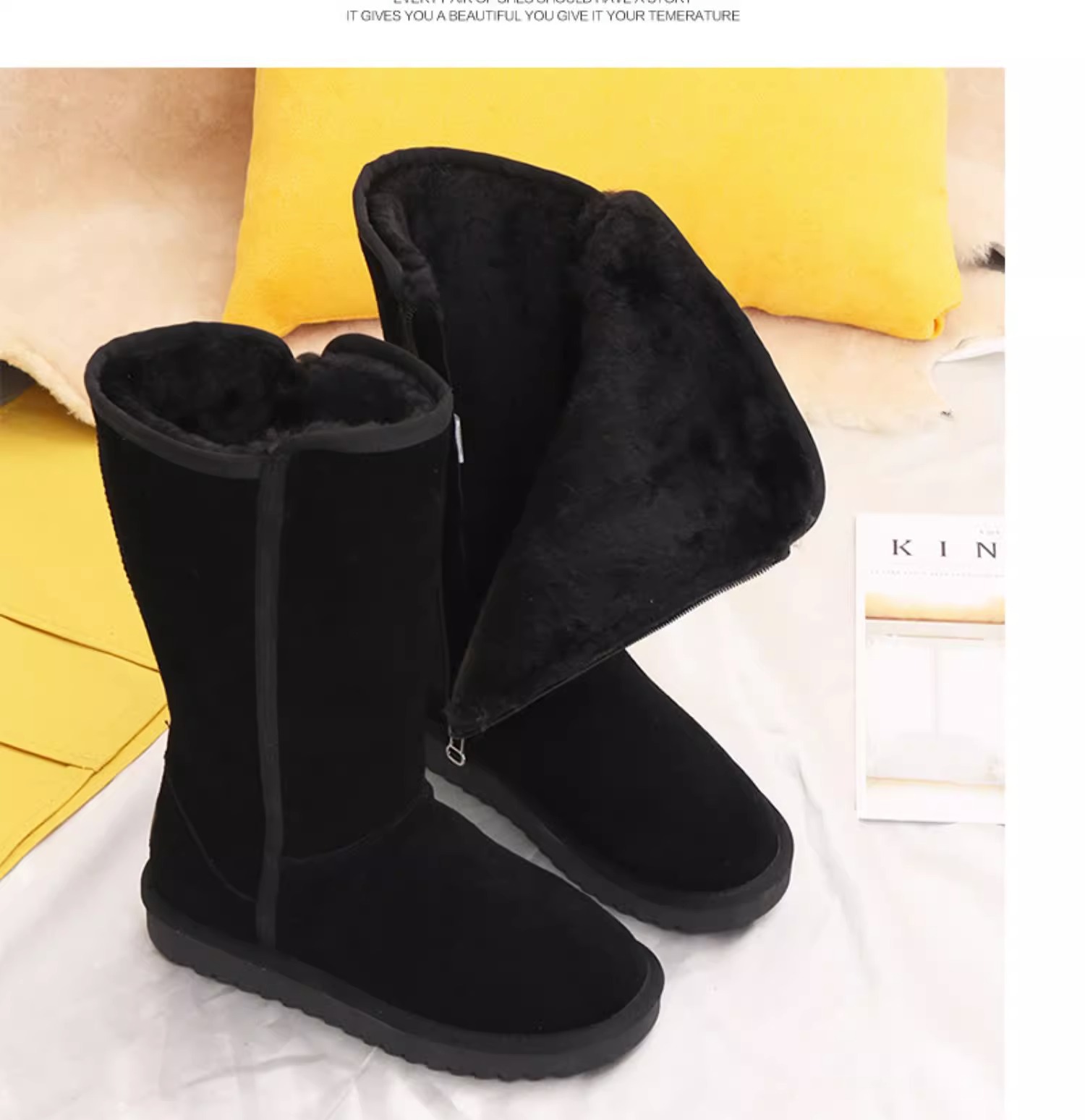 Luxury Boots Women High-Knee Side Zip Snow Boots 2025 Winter Fashion Fleece-Lined Wool-Lined Round Toe Thick Sole Cold Weather Boots Free Shipping - view 6