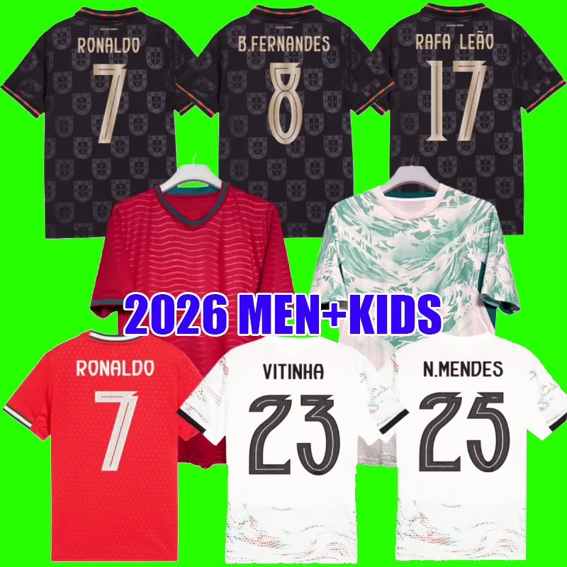 2026 Portugal Soccer Jerseys B.FERNANDES R. Leao JOAO FELIX PEPE BERMARDO Camisa De Futebol J.MOUTINHO Football Shirt Men Kids Kit