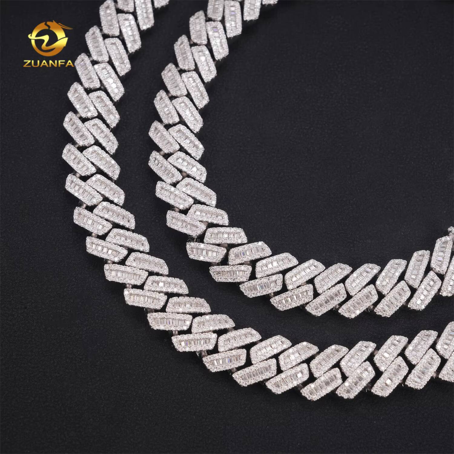 Hip Hop Jewelry 12mm 10k White Gold Moissanite Baguette Cuban Link Chain for Men Iced Out Cuban Chain Pass Diamond Tester