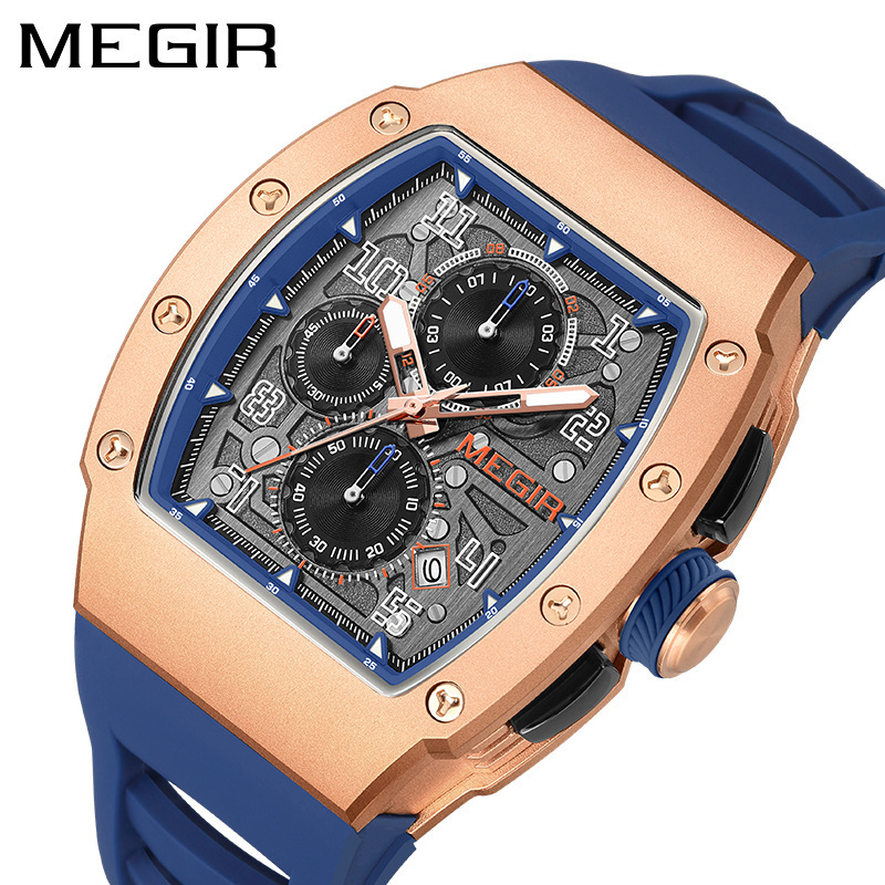 MEGIR Designer New Men's Sports Watch Premium Waterproof Luminous Square Business Watch 316 Stainless Steel Case Quartz Watch 8411 Luxury Wristwatch Free Shipping