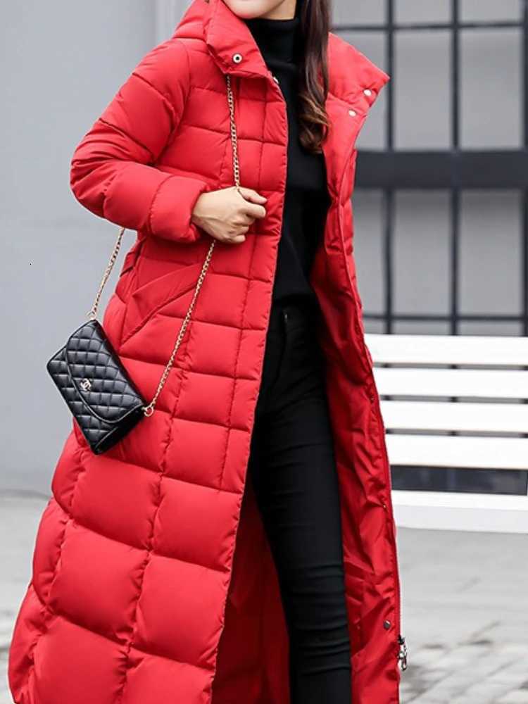 New Winter Womens Jacket Warm Fashion Comfortable Bow Belt Fox Fur Collar Clothes Long Dress Office Casual Womens Thick CoatT251201