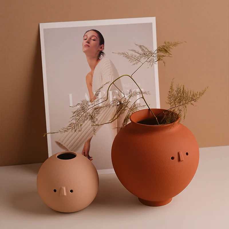 Ceramic Vase Cute Cartoon Face Flower Arrangement Accessories Flower Vase Artistic Expression Terrarium He Decoration Y251201