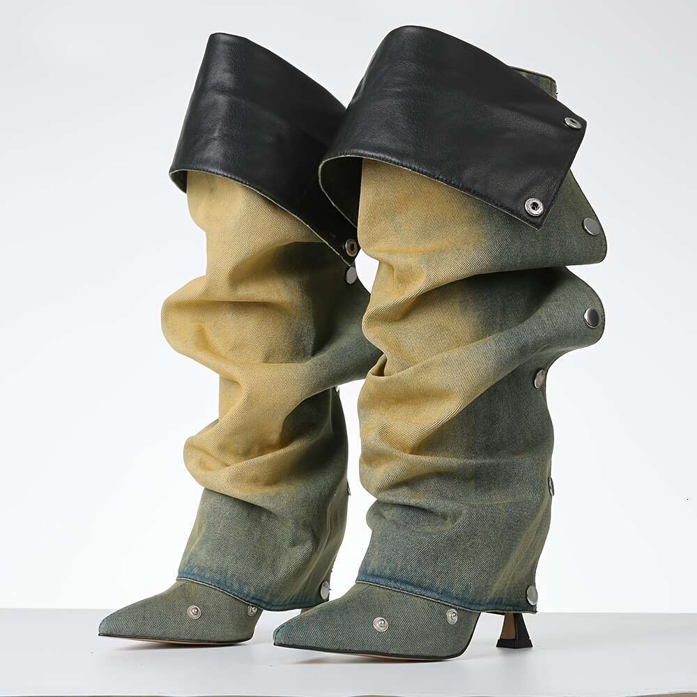 Women Sexy Stiletto Heel Knee High Boots | Ruched Slouchy Design, Pointed Toe, Detachable Zipper Closure, PU Cover Lining Rubber Sole - view 5