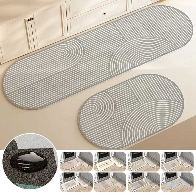 Kitchen Floor Mat Long Diatite Thicken Kitchen Rug Soft Washable Carpets Anti Slip Bathro Entrance Doormat Drying Floor Mats H251129