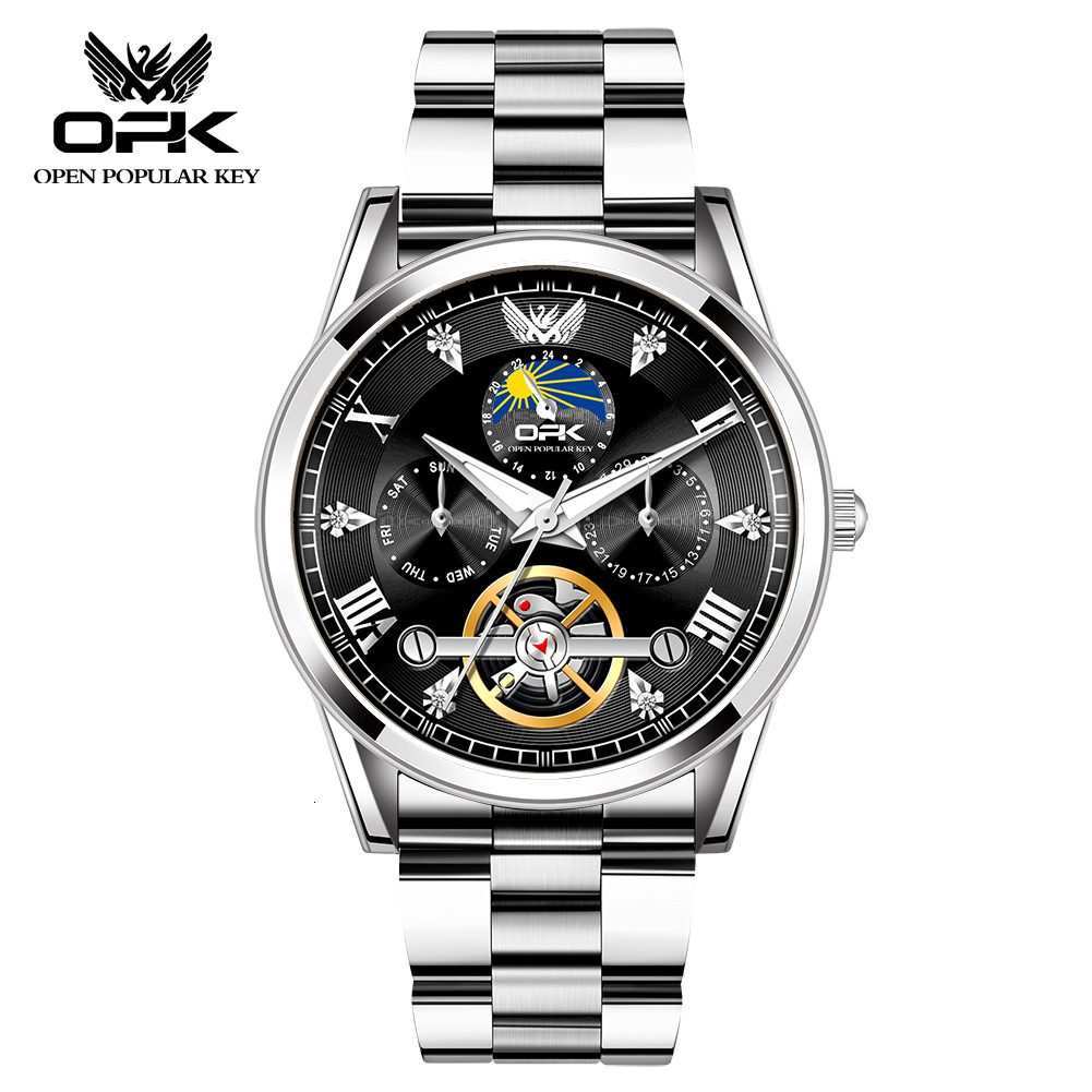 OPK Free Shipping New Designer Watch Dropshipping Fake Tourbillon Steel Band Calendar Luminous Quartz Watch Men's Watch Male Watch