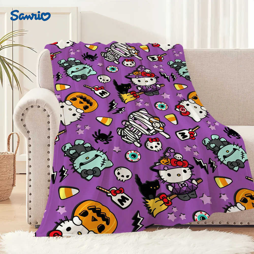 Sanrio Halloween Magical art cat cute H-Hello K-Kitty warm soft plush blanket for sofa living room office bedroom travel gift Flannel H251201