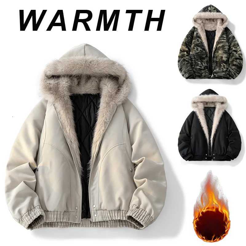 American Retro Plus Plush Collar Coat For Women Autumn And Winter New Loose Hooded Parka Cotton JacketT251201