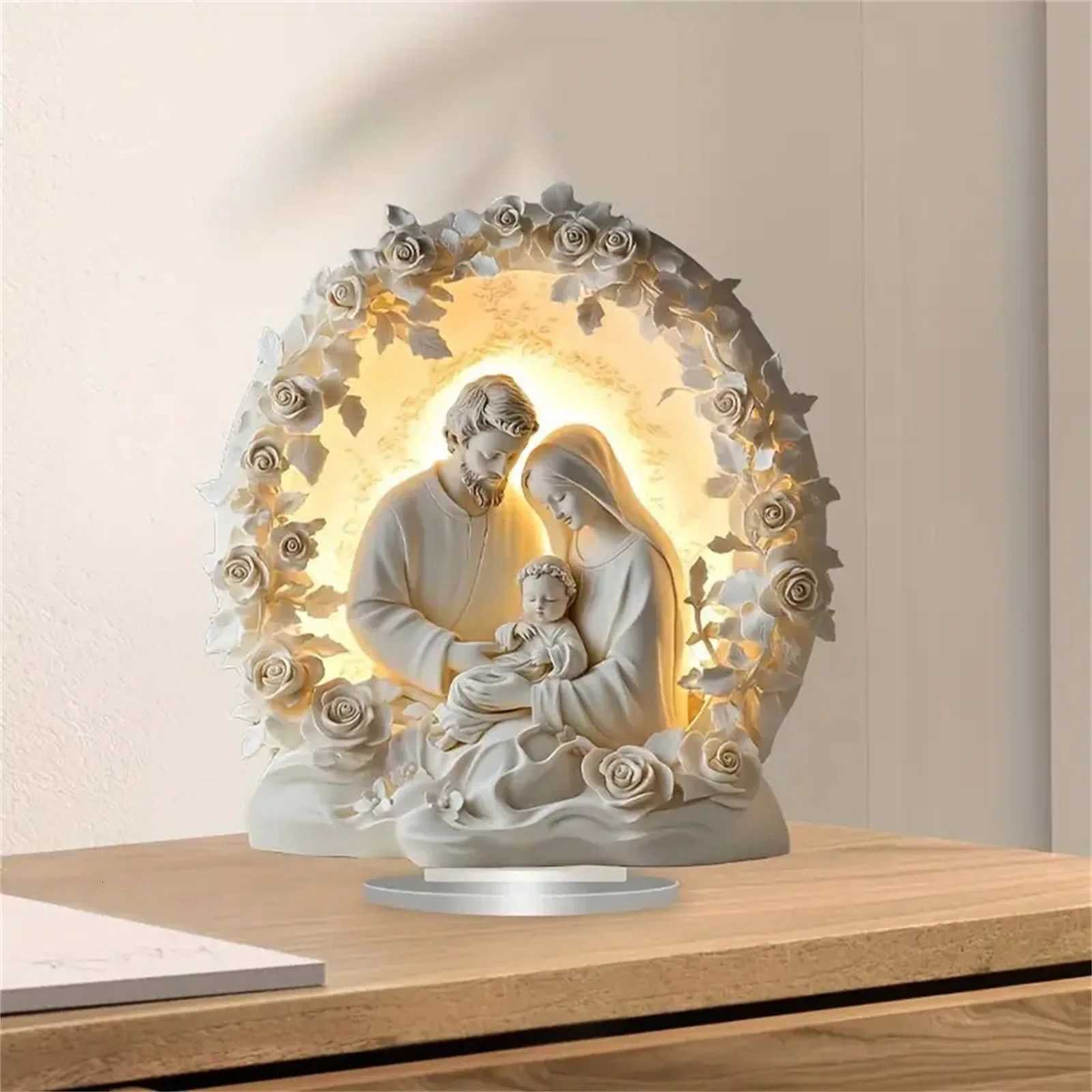 Small Nativity Scene Holly Family Figurine Table Sign Religious Decoration for He H251129