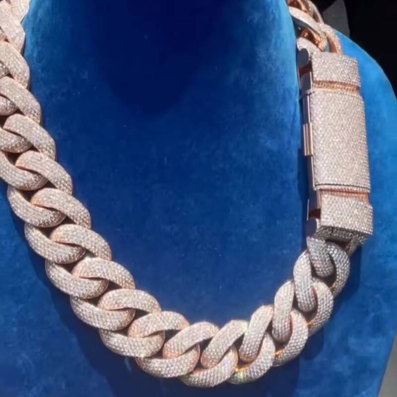 Bulk Size 25MM S925 Solid Silver Iced Out Hip Hop Jewelry Moissanite Diamond VVS Miami Cuban Link Chain