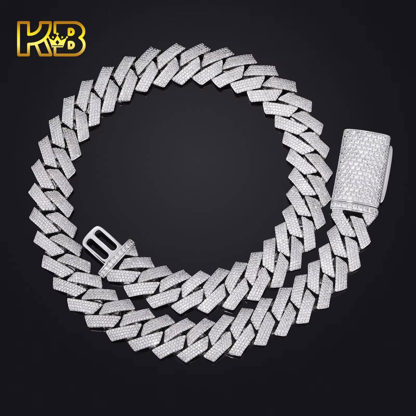 Mens Trendy CZ Iced Out Hip Hop Necklace 20mm Four-Row Diamond-Shaped Cuban Link Wholesale Brass and Zircon Jewelry