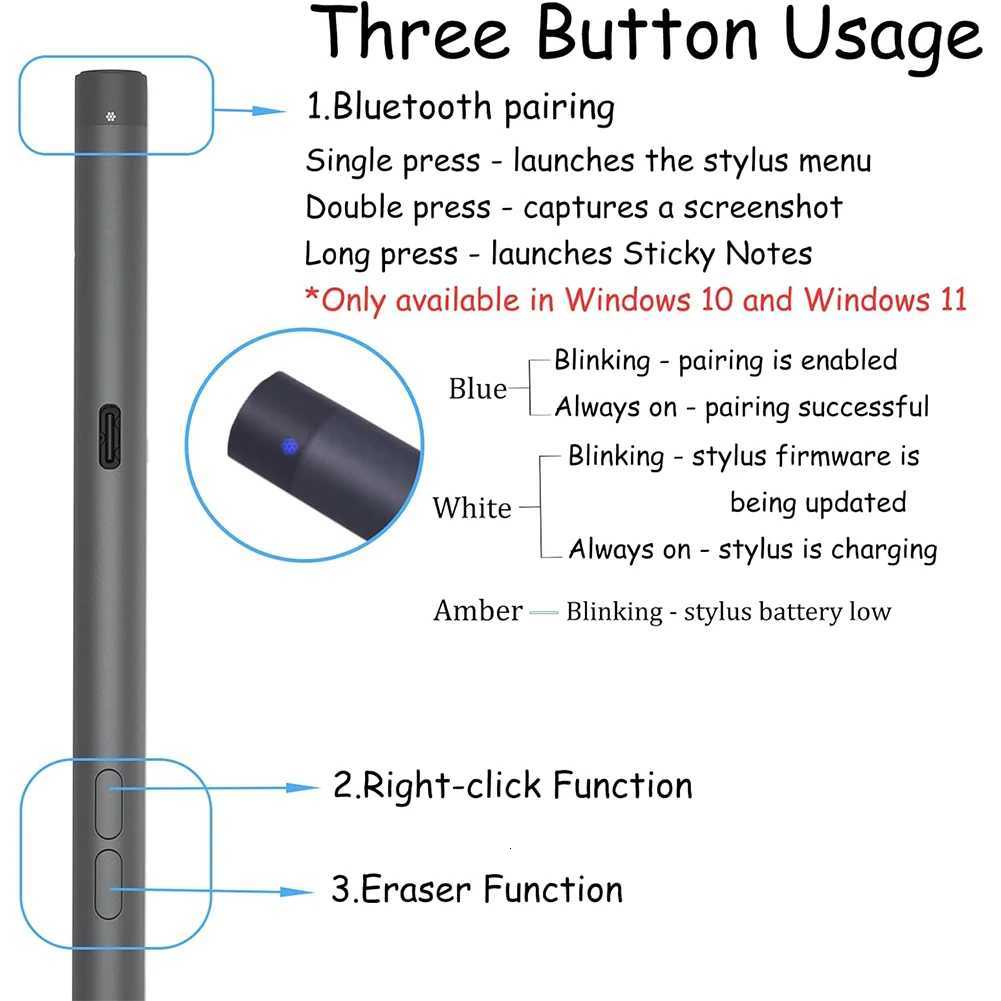 PN7522W Rechargeable Active Pen Laptop Pen Tilt Recognition Touch Sn Stylus Pen for Latitude 5350 2in 1/7320 Detachable C251201