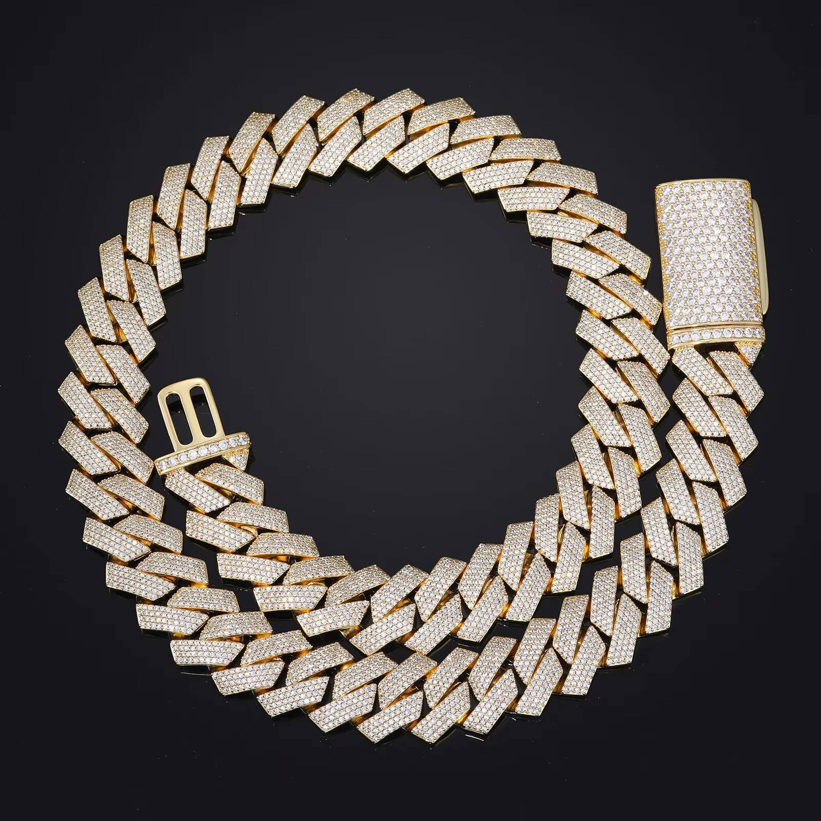 Mens Trendy CZ Iced Out Hip Hop Necklace 20mm Four-Row Diamond-Shaped Cuban Link Wholesale Brass and Zircon Jewelry