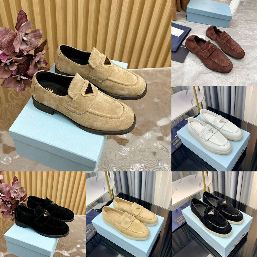 10A Black brown Triangle metal Leather Luxury Mans loafers Designer Womens man shoe Fashion Casual Suede flat formal business outdoor Sport Walking dress shoes