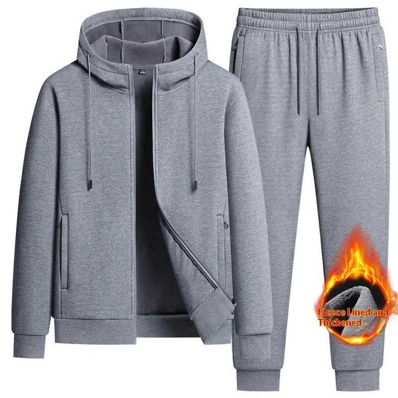 2025 Mens Winter Fleece Running Set Hooded Cardigan Sweatshirt Pants 2 Piece Tracksuit Sports Outfit Casual ensemble jogging M251201