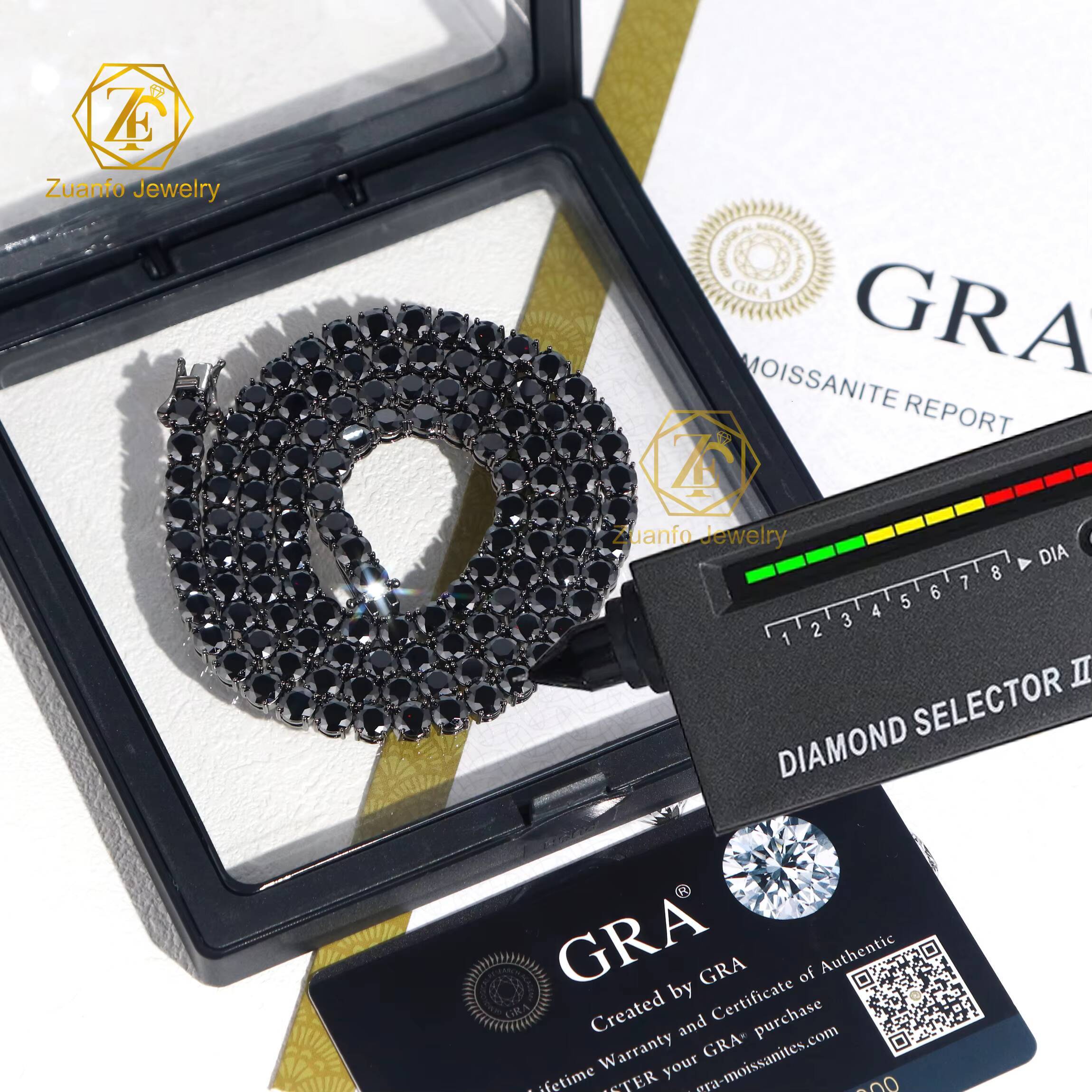 High Quality Hot Sale 925 Silver VVS Black Moissanite Tennis Chain Necklace Black Rhodium Plated for Men and Women