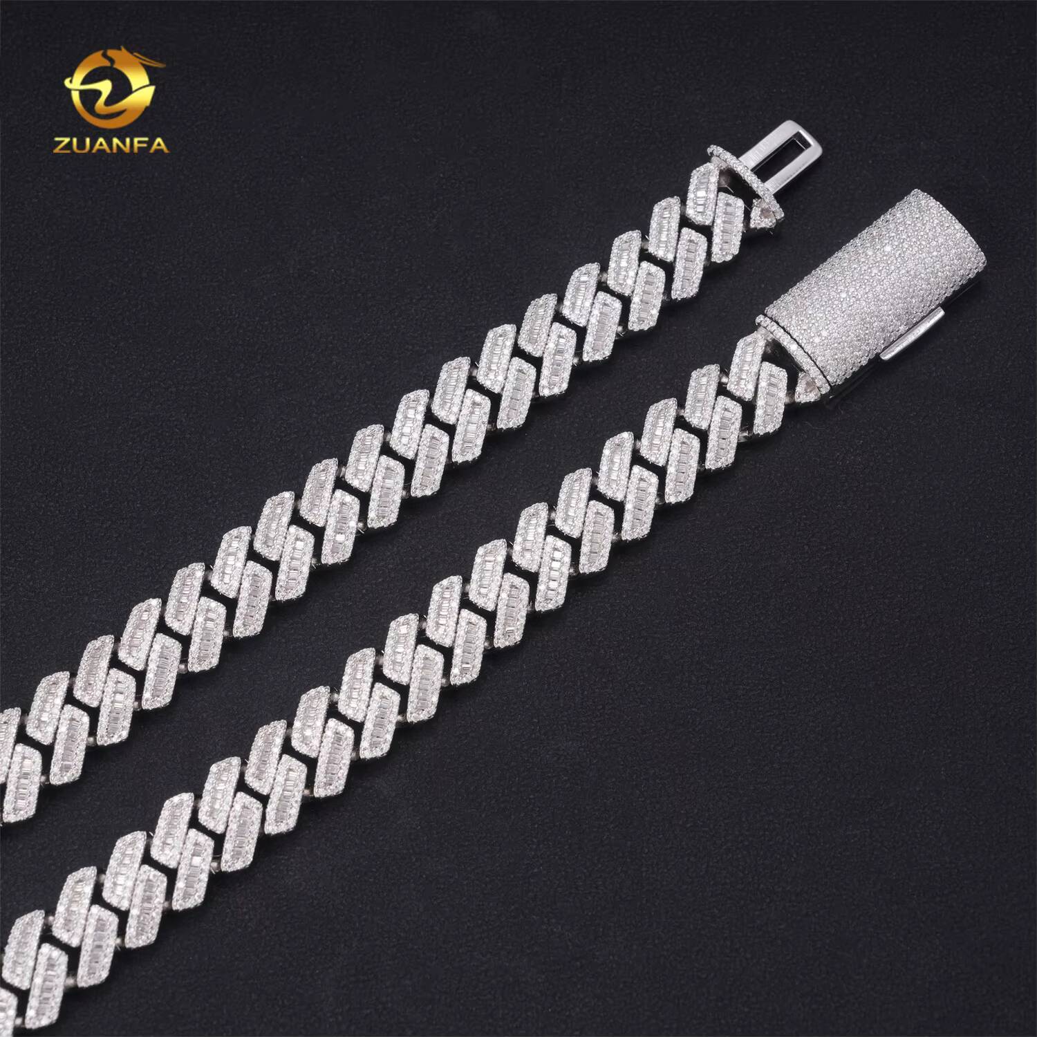 Hip Hop Jewelry 12mm 10k White Gold Moissanite Baguette Cuban Link Chain for Men Iced Out Cuban Chain Pass Diamond Tester