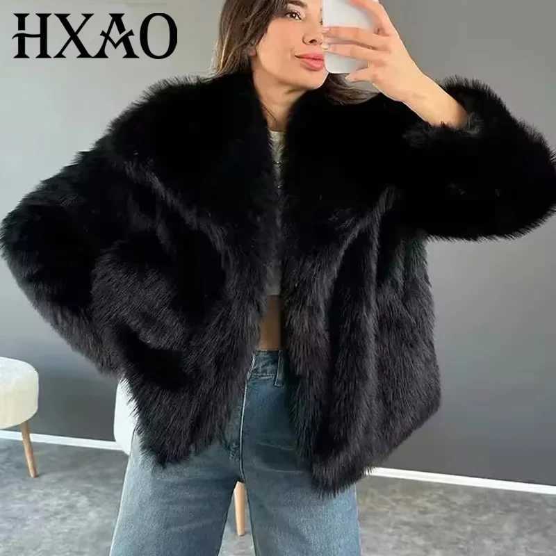 HXAO Winter Faux Fur Coat 2024 Woman New in coats Autumn Fur Plush Fluffy Jacket Warm Red Gray Black White Fur Coat OuterwearsT251201