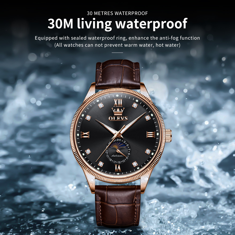 OLEVS Designer Luxury Men's Brand Business Diamond Watch Fully Automatic Mechanical Sun Moon Star Night Light Waterproof Watch Classic Versatile 