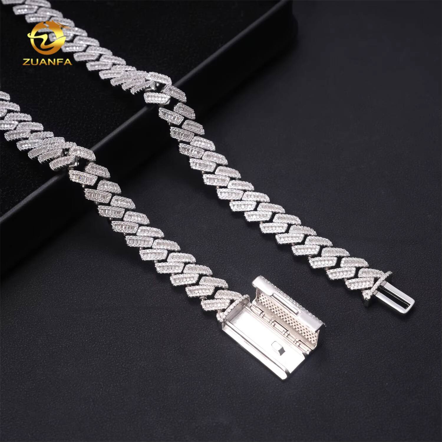 Hip Hop Jewelry 12mm 10k White Gold Moissanite Baguette Cuban Link Chain for Men Iced Out Cuban Chain Pass Diamond Tester