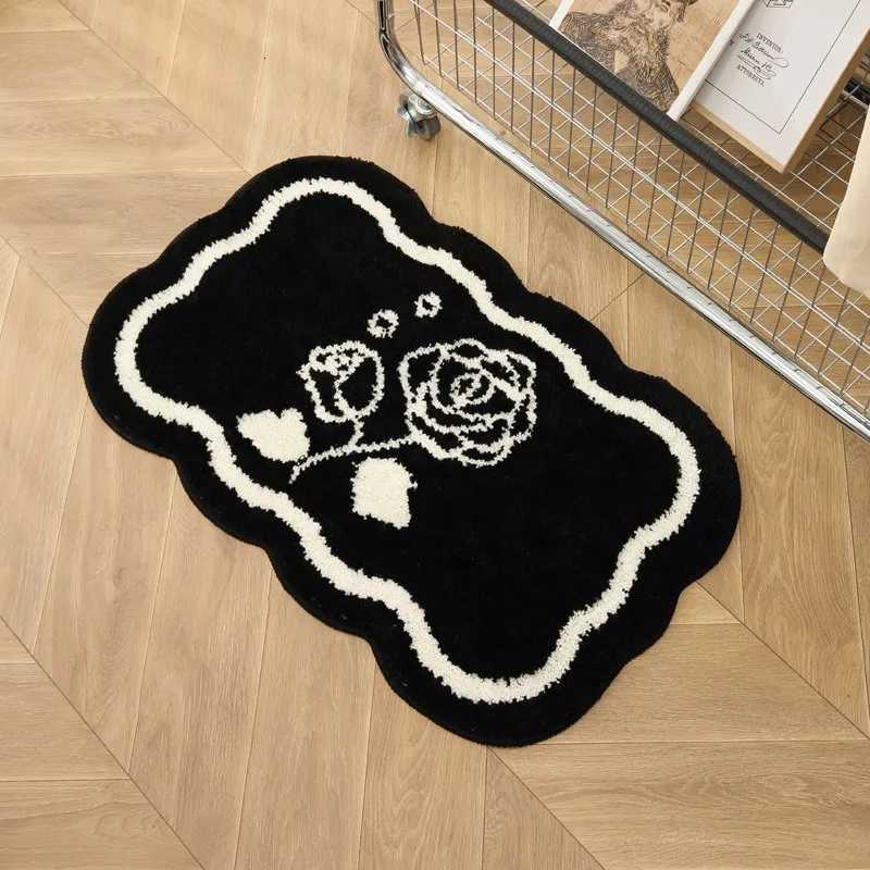 Wind black and white bathro absorbent floor mat household thicke plush bathro anti slip foot mat plush carpet H251129