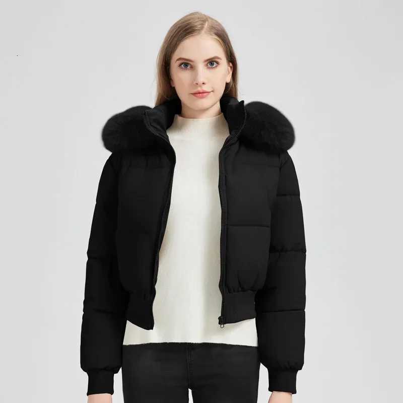 Korean Style Down Cotton Coat 2025 Thicken Short Womens Winter Jacket Casual Warm Fur Hooded Cropped Parkas Chic StreetwearT251201