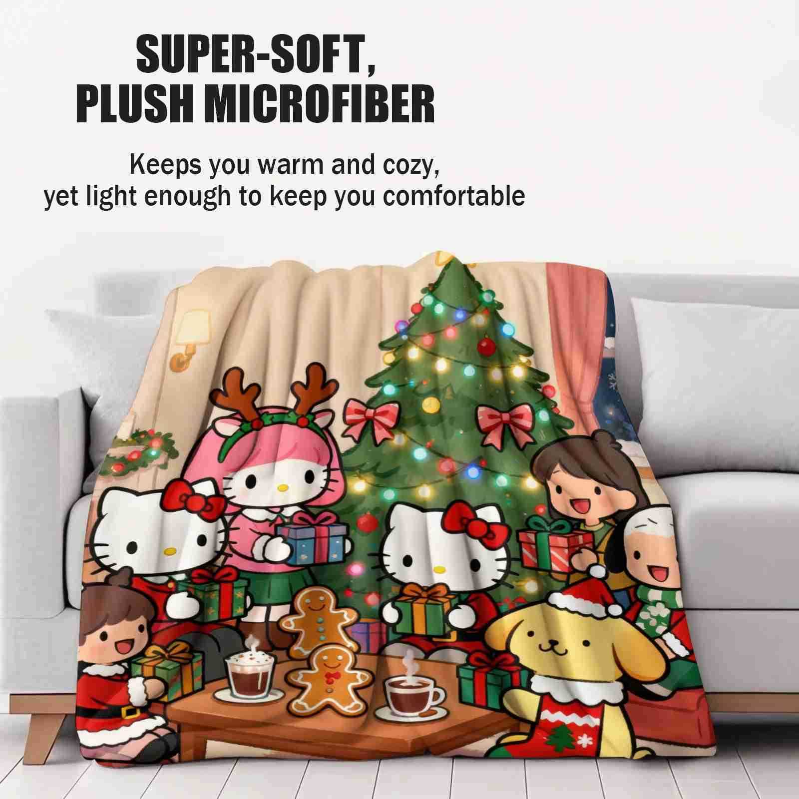 Sanrio Hello Kitty Christmas Printed Blanket Cartoon Children Adult Nap Sleeping Blanket Soft Warm Fluffy Throw Blanket Kid Gift H251201