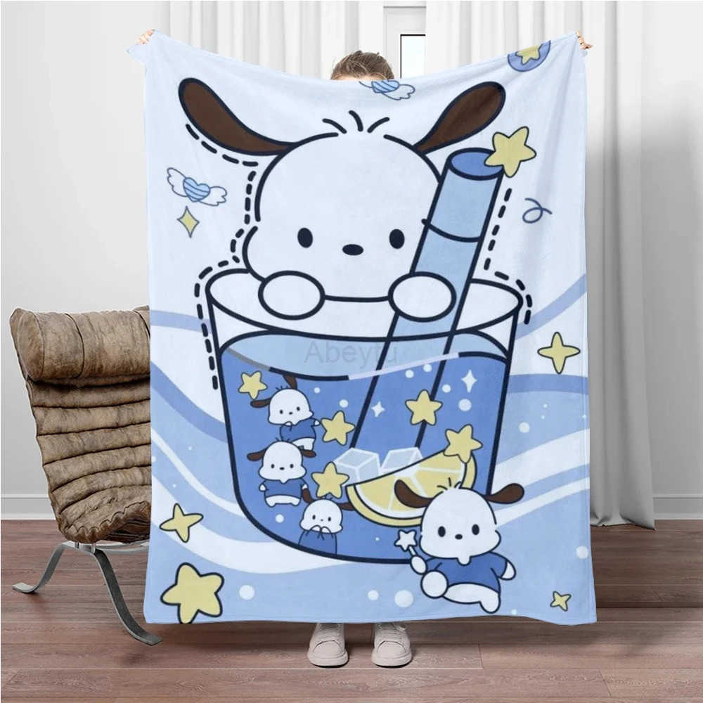 Sanrio 8 Size Dog Pochacco Flannel Throw Blanket for Sofa Bed Warm Soft Fluffy Kids and Adult Outdoor Travel Picnic Camping Gift H251201