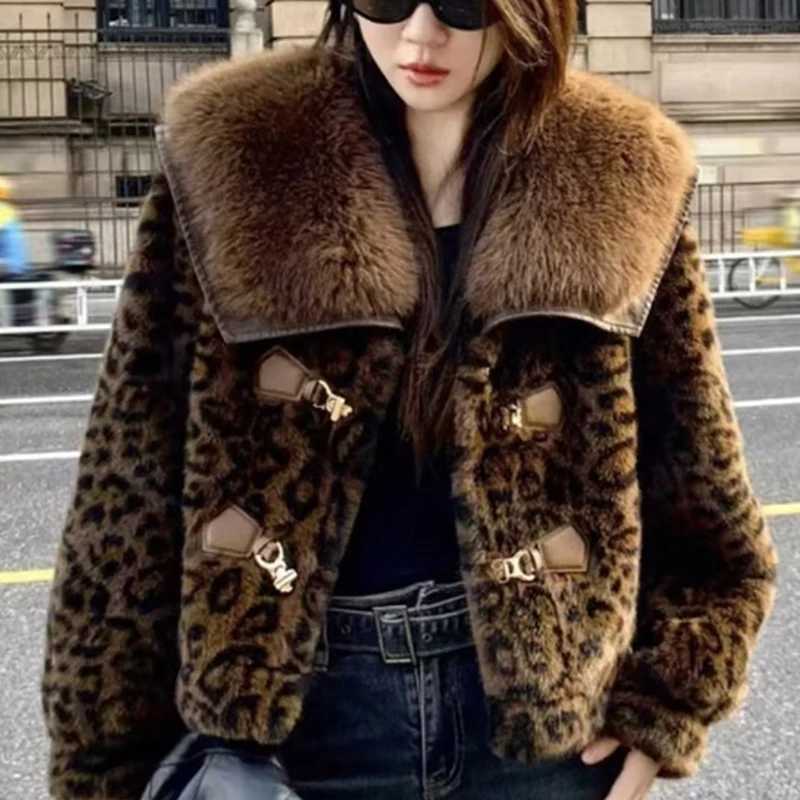 MEXZT Leopard Print Faux Fur Coat Women Fashion Cropped Fluffy Jacket Winter Streetwear Korean Long Sleeve Furry Outerwears NewT251201