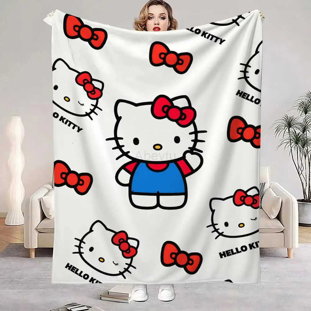 Sanrio Kawaii Hellos Cat Nap Blanket Sofa Winter Fluffy Soft Blankets for Bed Home Bedroom Decoration Bedspread the Throw Warm Knee H251201