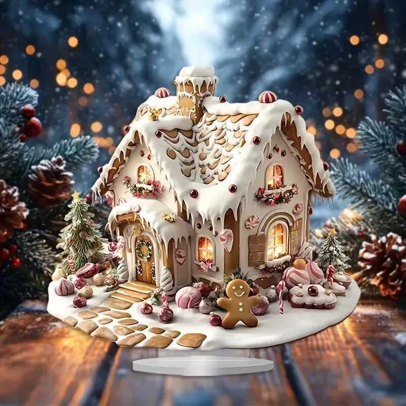 Snowhouse Santa Elk Gingerbread Man Acrylic 2D Flat Decoration Christmas Gift Holiday Atmosphere Noel He Desktop Ornaments H251129