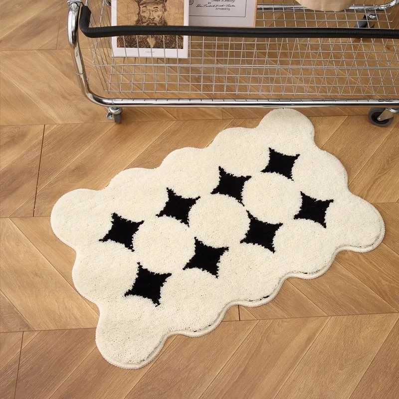 VIKAMA Short e Dirty Resistant Rug Black and White Floral Scandinavian Style Living Ro Study He Decoration H251129