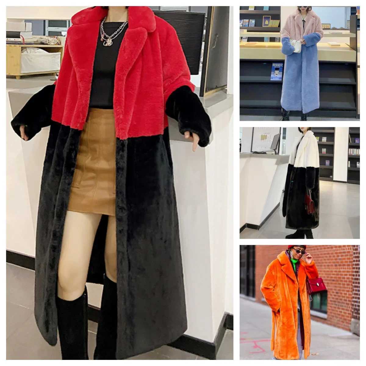 Winter Contrast Faux Fur Coat Women Long Sleeve Thick Warmth Outwears OvercoatAutumn New ClothesT251201