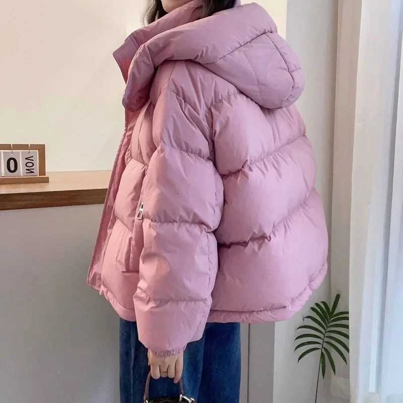 Down cotton jacket womens autumn and winter short 2025 Korean version loose cotton jacket hooded warm casual jacketT251201