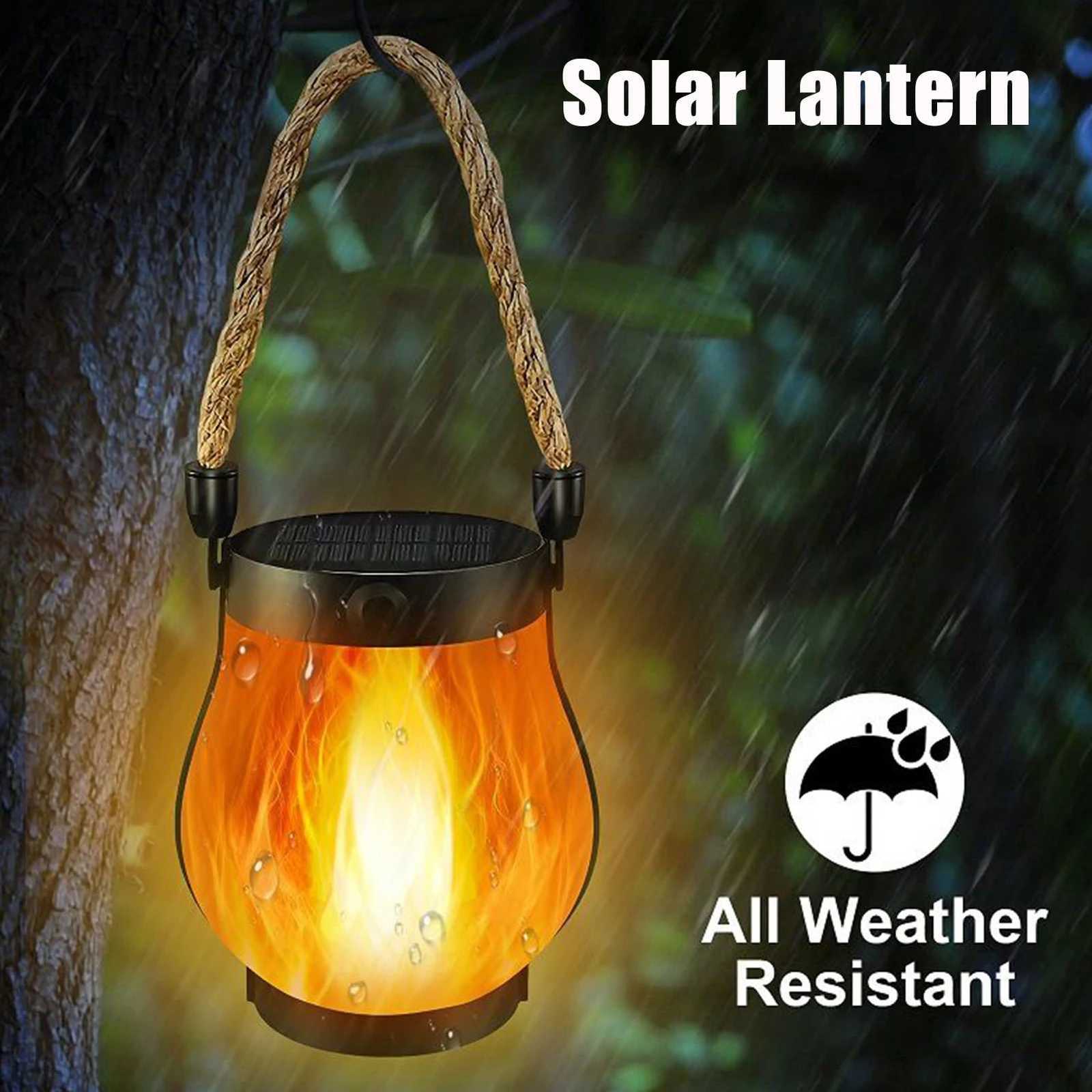 2/4x Solar Lamp Outdoor Camping Flame Lamp Rechargeable Hanging Courtyard Decoration Garden Lantern Lighting Lamp With Hemprope M251201