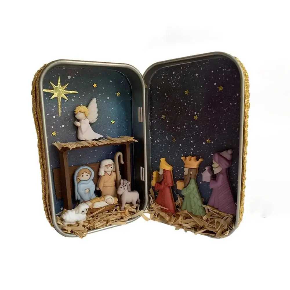 Exquisite Christmas Nativity Box Colorf Cartoon Christmas Crib Ornament Easy Carrying Desktop Figurine Ornament Living Ro H251129