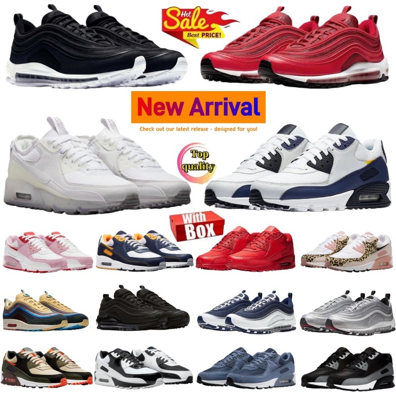 With box Classic 90 97 designer shoes Men Women Running Shoes Triple Black Mesh Leather White Yellow Grey Moss Green Volt Obsidain Sneakers size 36-45