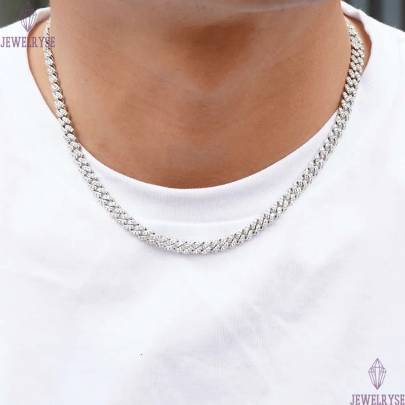 pendant necklaces fine jewelry 8mm moissanite necklace set cuban link chain sterling sier women men chain miami cubanlink