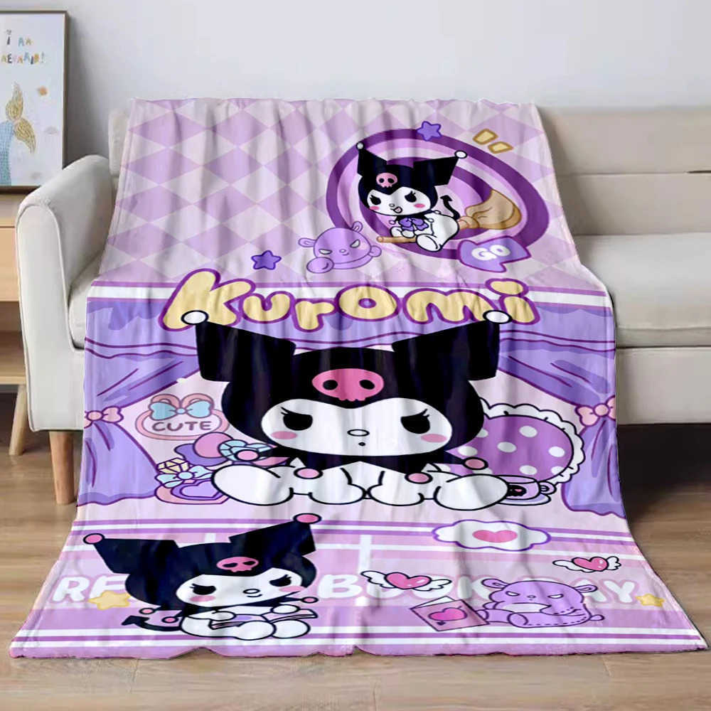 Sanrio Kuromi Cartoon Blanket Kawaii Flannel Blanket Child Soft Quilt Thicken Plush Sofa Four Season Multifunctional Nap Blanket H251201