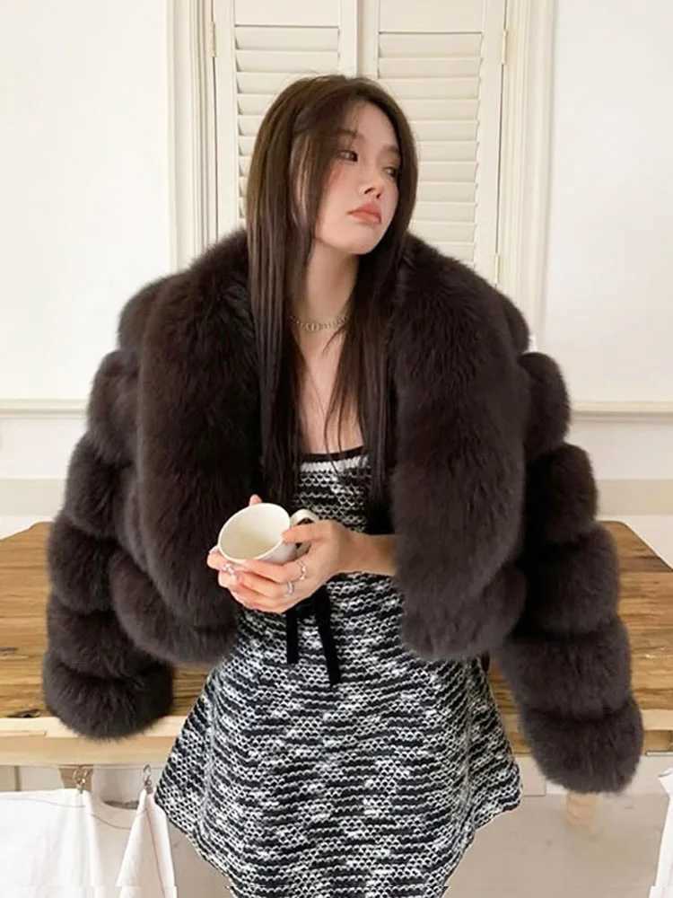 ZADORIN Luxury Big Collar Spliced Cropped Faux Fur Coat Woman Clothing Thicken Furry Faux Fur Jacket Winter Fur Coats Top MujerT251201