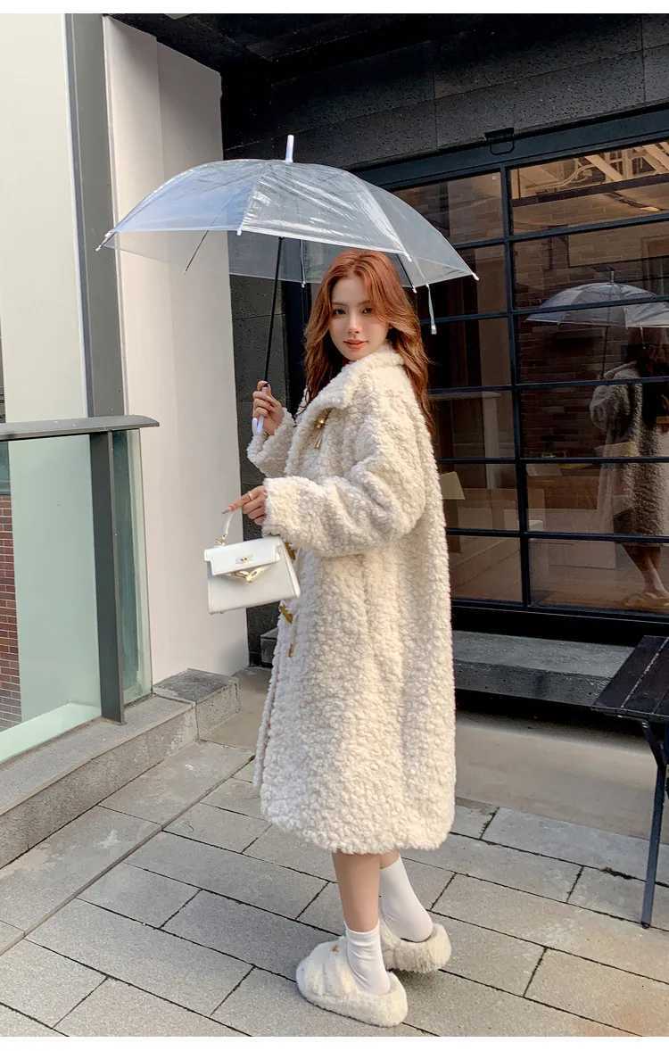 Mid Length Coat Women Faux Fur Coats Lamb Wool Jackets Turn Down Collar Thick Y2k Streetwear Jacket Outerwear Autumn WinterT251201