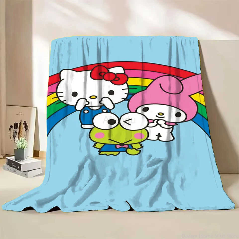 Sanrio Keroppi Summer Winter Children Adult Soft Flannel Blanket Fluffy Baby Kids Plush for Bedroom Travel Office Cover Blankets H251201