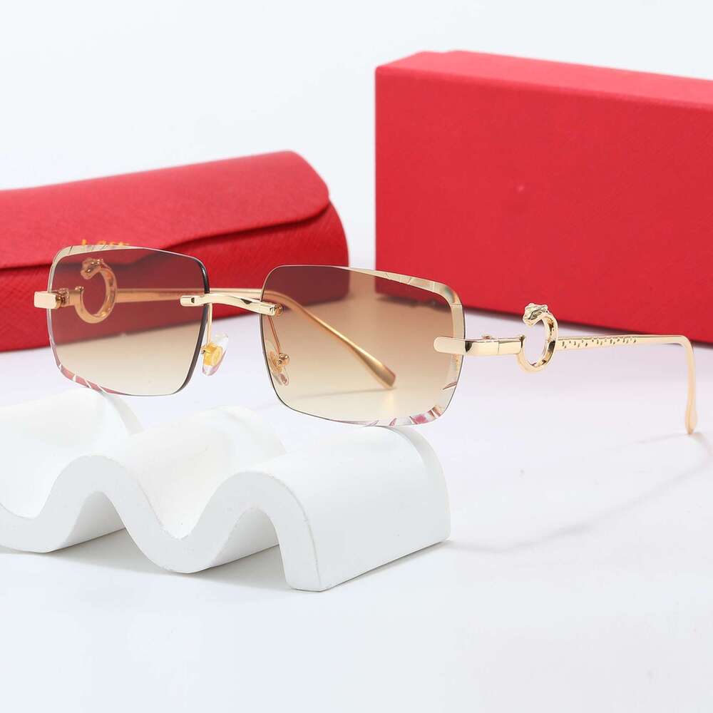2025 New Designer Small Square Frameless Leopard Sunglasses for Women Men, European and American Trend Wholesale Factory In Stock