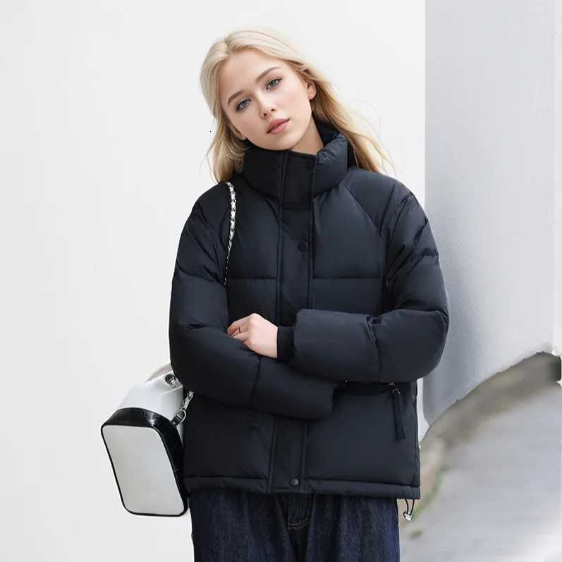 Womens Winter Puffer Coat Stand Collar Zipper Fly Pockets Loose Fit Quilted Coat For Female Thickened Ladys Thermal CoatT251201