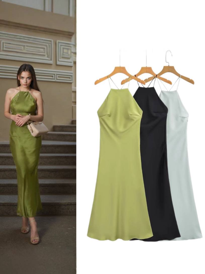 New Spring Summer Women's Maxi Dress Satin Feeling Sleeveless Dress European American Style Banquet Sexy Dress Evening Dresses R251130