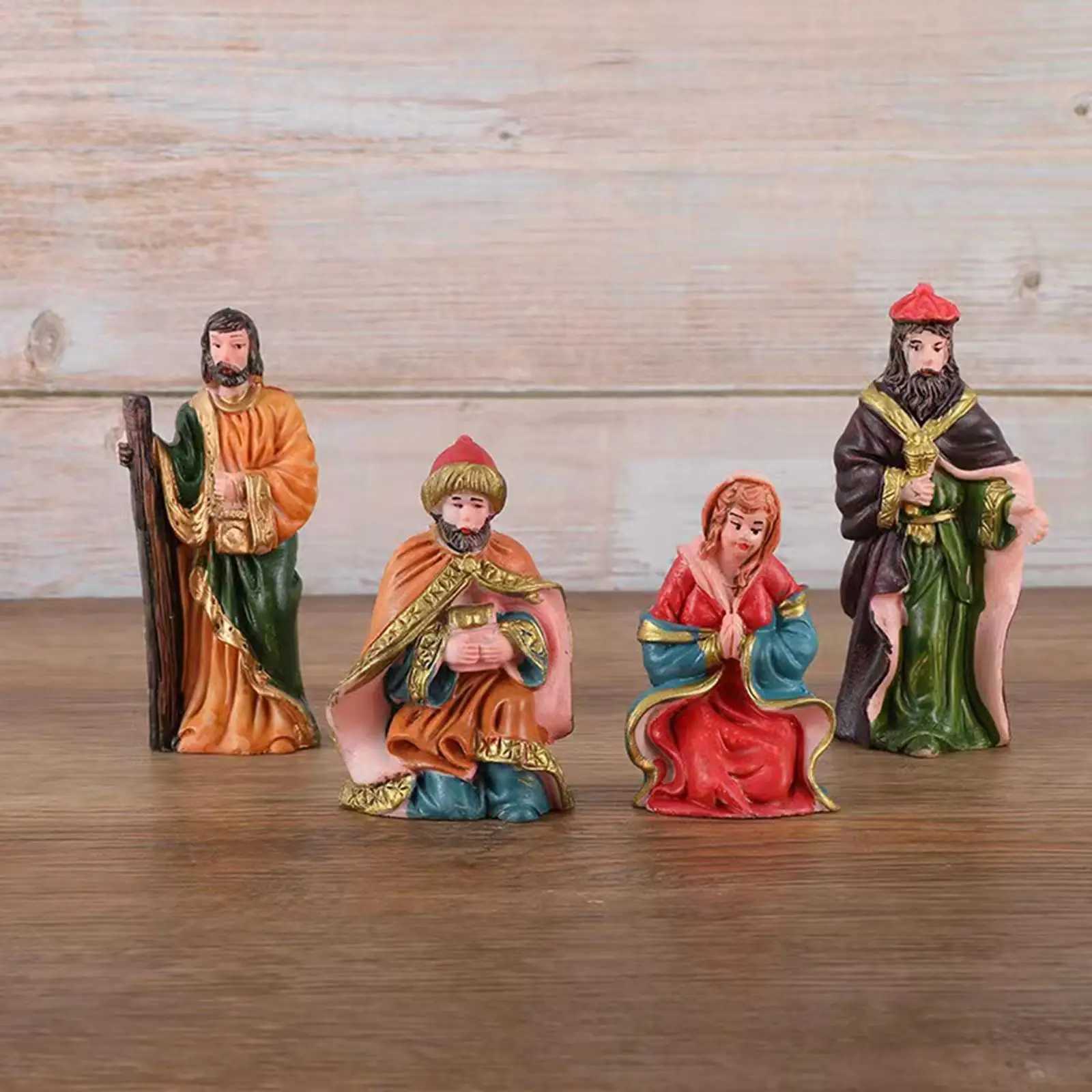 10 Pieces Christmas Figurines Nativity Set Christmas Tabletop Decoration Nativity Scene Figures Set for Living Ro Gifts H251129