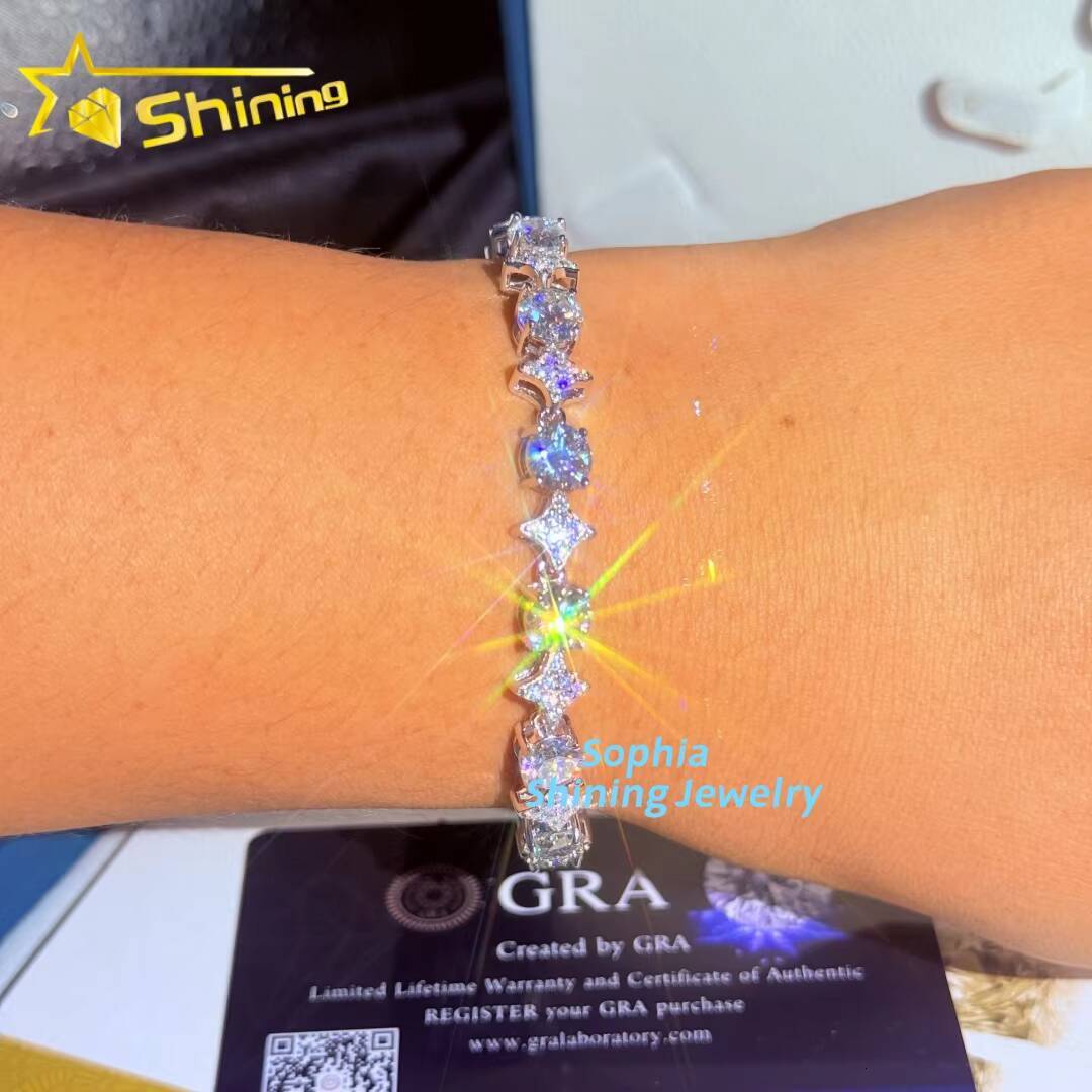 Fine Jewelry Fashion Elegant 925 Silver White Gold Plated Pass Diamond Tester Moissanite Cuban Link Iced Out Tennis Bracelet