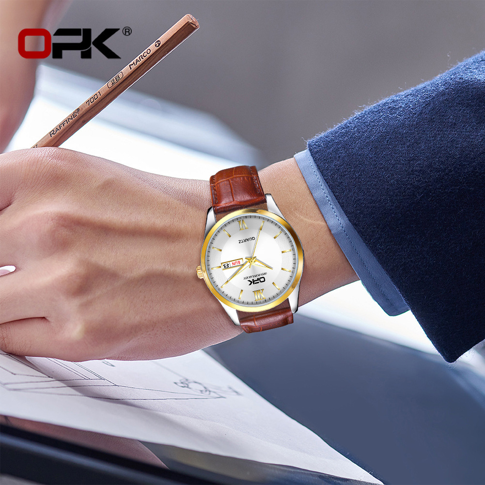 OPK Free Shipping New Designer Watch Manufacturer Wholesale Cross-border Hot-selling Belt Style Dual Calendar Quartz Watch Men's Watch Male Watch