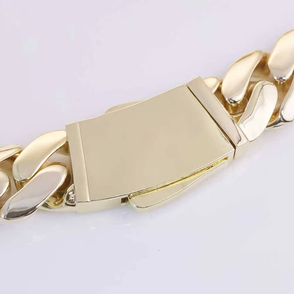 NUOYA 14K Gold Plated Thick Miami Cuban Link Bracelet Smooth Clasp Monaco Cuban Chain Hip Hop Jewelry for Men Women