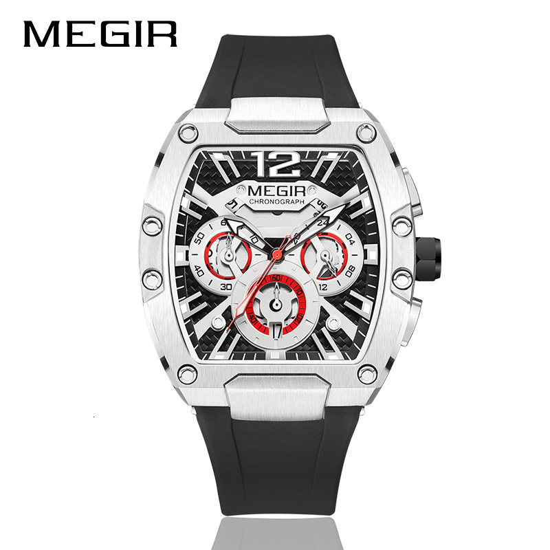 MEGIR Designer New Fashion Men's Waterproof Sports Watch Luxury Square Mechanical Wind Night Light Outdoor Watch Versatile Business Watch 8112 Tr