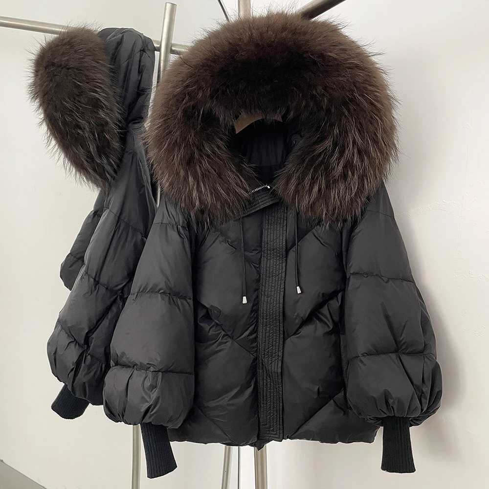 Duck Down Coat Women Winter Real Fox Fur Raccoon Fur Collar Hooded Down Jacket Detachable Thick Warm Loose Streetwear OuterwearT251201